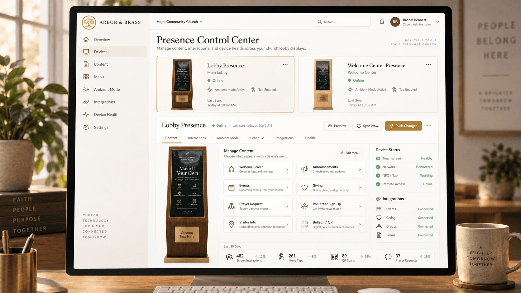 Presence dashboard in the Arbor and Brass Control Panel.